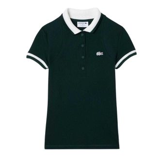 Lacoste Dames Geborduurd Logo Korte Mouwen Polo Shirt (Groen/Wit)