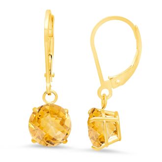 MAX + STONE 10K Yellow Gold Round Checkerboard Cut Gemstone Leverback Earrings (8mm)