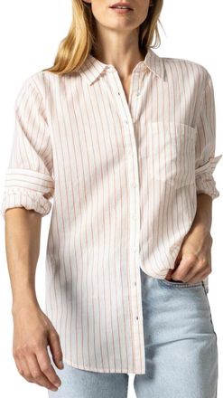 Lilla P Womens Boyfriend Button-Down In Tangerine Stripe