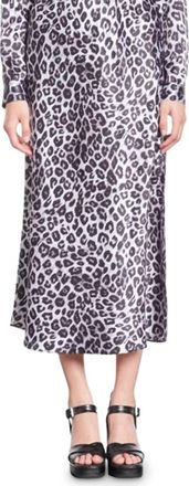 The Kooples Midi Silk Skirt In Snow Leopard