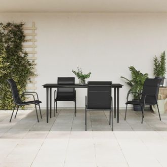vidaXL Juego De Comedor Para Jard&iacute;n 5 Piezas Acero Y Textilene Negro Vidaxl