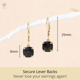 MAX + STONE Solid 14k Yellow or White Gold 8mm Cushion Cut Dangle Gemstone Earrings