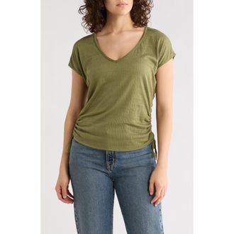 Max Studio Cap Sleeve Ruched Crinkled Knit Top in Sage-Sage at Nordstrom Rack, Size X-Large