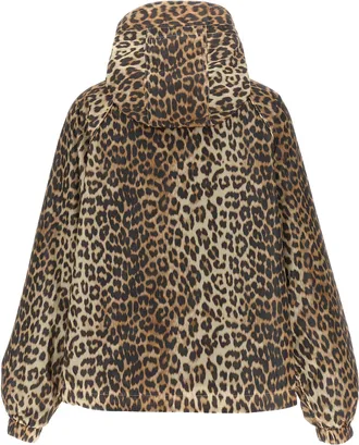 Ganni Leopard Print Nylon Windbreaker Jacket - Beige