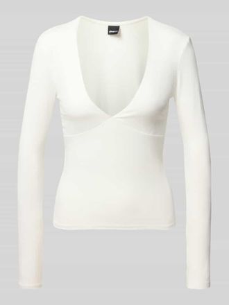 Gina Tricot Longsleeve aus Viskose-Elasthan-Mix mit V-Ausschnitt in Ecru, Gr&ouml;&szlig;e XS