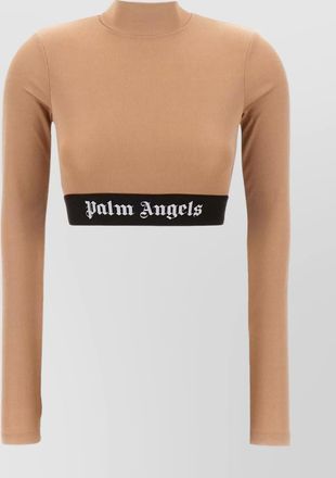 Palm Angels ribbed slim-fit cropped funnel-neck top