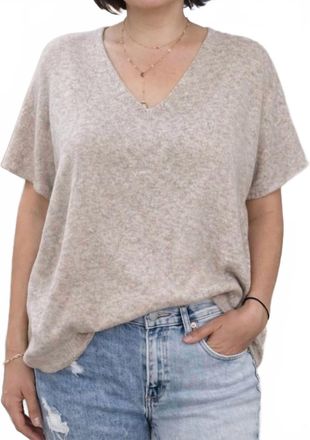 Lovestitch Bianca Dolman V-Neck Top In Beige