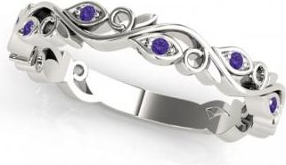 Allurez Tanzanite Leaf Fashion Ring Wedding Band 14k White Gold (0.05ct)