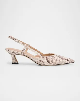 Stuart Weitzman 50mm Vinnie Snake-Embossed Leather Slingback Pumps
