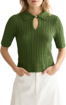 Scotch & Soda Pointelle Short Sleeve Cotton Blend Sweater in Garden Green at Nordstrom, Size X-Small