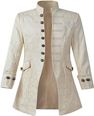 Generic 2025 Halloween Medieval COS European and Tuxedo Medieval Jacket Windbreaker Mid Length Retro Halloween Costume (White, XL)