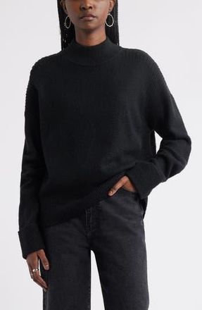 Treasure & Bond Rib Detail Mock Neck Sweater in Black at Nordstrom Rack, Size Small