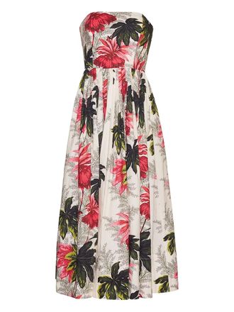 Cara Cara floral-print strapless midi day dress - women - Cotton/Cotton - 10 - Neutrals