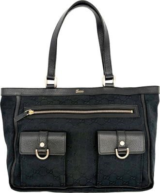 Gucci Black Gg Canvas Leather Tote Bag (Pre-Owned)