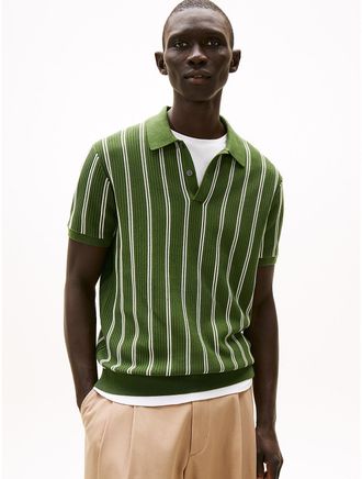 Tommy Hilfiger Mens Textured Stripe Sweater Polo - Green - XXL
