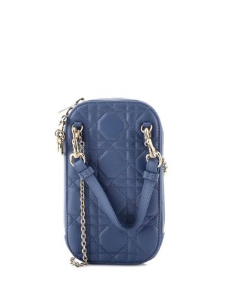 Dior Lady Dior Phone Holder on Chain Cannage Quilt Lambskin crossbody bag - Blu