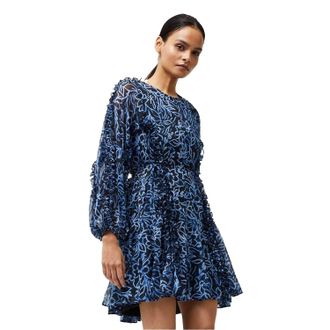 French Connection Mini-jurk met ronde hals en abstract bloemenpatroon voor dames (Marine)
