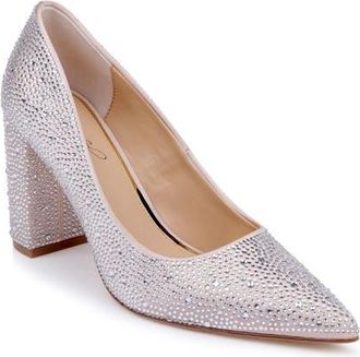 Badgley Mischka Banee II Crystal Pointed Toe Pump in Champagne Satin at Nordstrom, Size 8.5