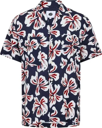 Pretty Green Herenoverhemd met bloemenprint in Bauhaus-stijl, normale pasvorm (Marine)
