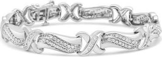 House of Brilliance Silver 1 3/4 Cttw Diamond Wave and X Link Tennis Bracelet in White at Nordstrom
