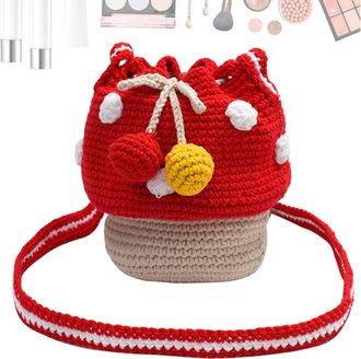 Generic Knitted Mushroom Bag - Handmade Yarn Material, Soft Texture Finish, Cute Fashion, Shoulder Carry Storage, Coin Purse Organizer, Daily Casual Style | D