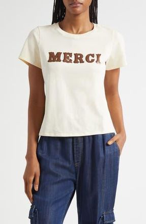 Cinq &agrave; Sept Faux Leather Appliqu&eacute; Shrunken T-Shirt in Gardenia/dark Sepia at Nordstrom Rack, Size X-Small