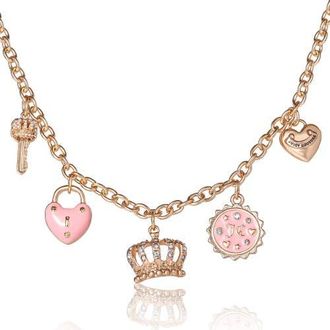 Juicy Couture Gold-Tone Crystal Charm Necklace in Gold, Pink at Nordstrom