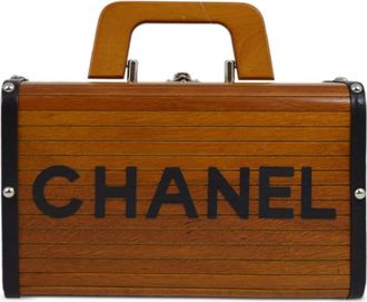Chanel 1995 logo-print wood vanity bag - women - Wood/Leather - One Size - Brown