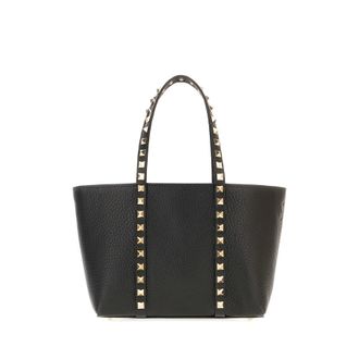 Valentino Garavani Black Leather Small Rockstud Shopping Bag