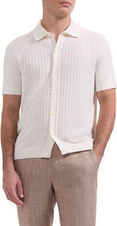 Bugatchi Basket Weave Knit Short Sleeve Cotton Full Button Cardigan in Chalk at Nordstrom, Size X-Large