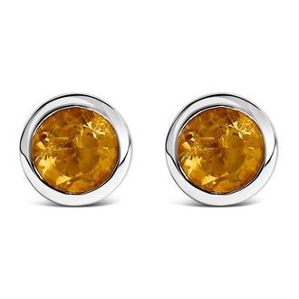 House of Brilliance 925 Sterling Silver 6MM Bezel Set Created Gemstone Solitaire Stud Earrings in Yellow Citrine at Nordstrom