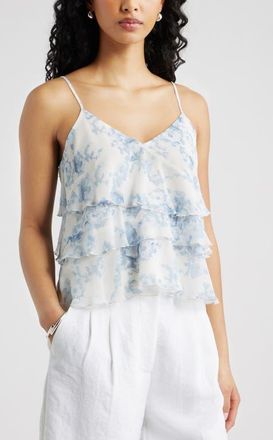 Open Edit Ruffle Tiered Camisole in Blue Tapestry Blur at Nordstrom, Size Xx-Small