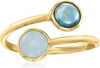 Ross-Simons Italian. Aquamarine and. London Blue Topaz Bypass Ring in 14kt Yellow Gold