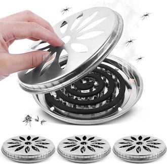 No Brand Juego De 4 Porta Inciensos En Espiral De Acero Inoxidable Con Tapa De Ventilaci&oacute;n (&oslash; 15 Cm) - Cajas Met&aacute;licas Seguras E Ign&iacute;fugas Para Uso Interior Y 