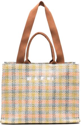Marni checkerboard raffia tote bag - women - Acrylic/Polyamide/Cotton/Polyester - One Size - Brown