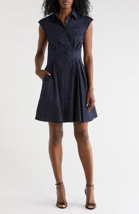 Eliza J Cap Sleeve Cotton Fit & Flare Shirtdress in Navy at Nordstrom Rack, Size 16