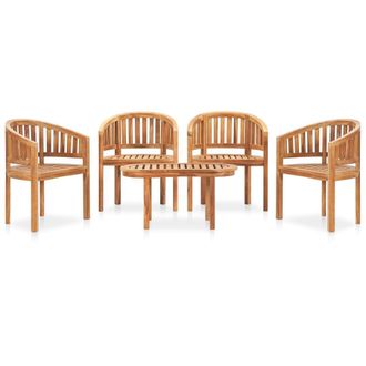 Berkfield Home 5 Piece Banana Garden Lounge Set Solid Teak Wood in Brown