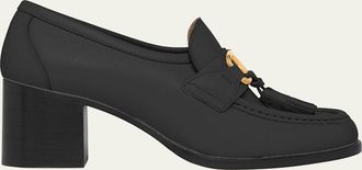 Valentino Garavani 60mm VLogo Signature Leather Block-Heel Penny Loafers