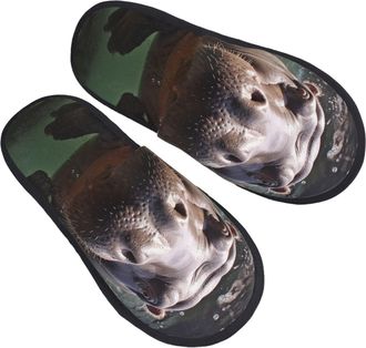 Generic Slipper Diving Hippo Warm Plush Slippers Portable Anti-Slide Slipper For Home Room Guest Room M