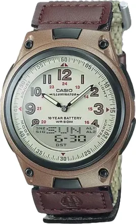 Casio Mens Analog-Digital Sport Watch with Brown Fabric Band - AW-80V-5BV