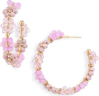 Cara Beaded Flower Hoop Earrings in Lilac/Multi at Nordstrom Rack