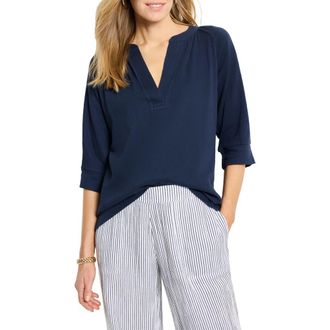 Nic+Zoe Elbow Sleeve Split Neck Top in Dark Indigo at Nordstrom Rack, Size X-Small