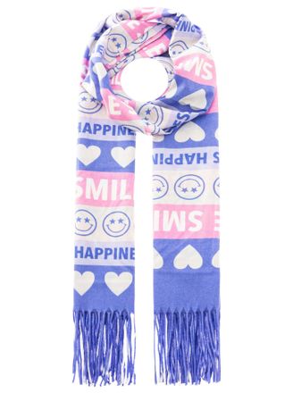 Zwillingsherz Schal ZWILLINGSHERZ Smile and Hearts, Damen, hellblau, Web, Obermaterial: 100% Polyester, Modet&uuml;cher Schal, mit Fransen, fr&ouml;hlichem Schriftzug, Herzen