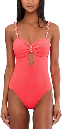 BECCA by Rebecca Virtue Modern Edge Rib Brinley Bandeau One-Piece Womens Swimsuits One Piece Caliente : SM, Nylon/Spandex