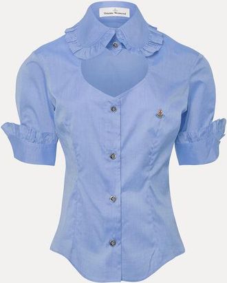 Vivienne Westwood Short Sleeve Toulouse Frill Shirt Organic Cotton Blue 38 Women
