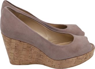 Stuart Weitzman Anna Peep-Toe Wedge Pumps in Brown Suede