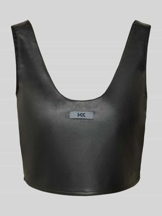 Karo Kauer Top mit Label-Badge in Leder-Optik in Black, Gr&ouml;&szlig;e XS