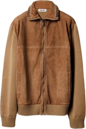 Miu Miu Suede-insert Ribbed Cardigan