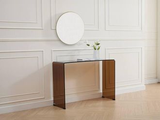 Vente-Unique Curved Tempered Glass Console Table - Brown - ALONZO in Clear