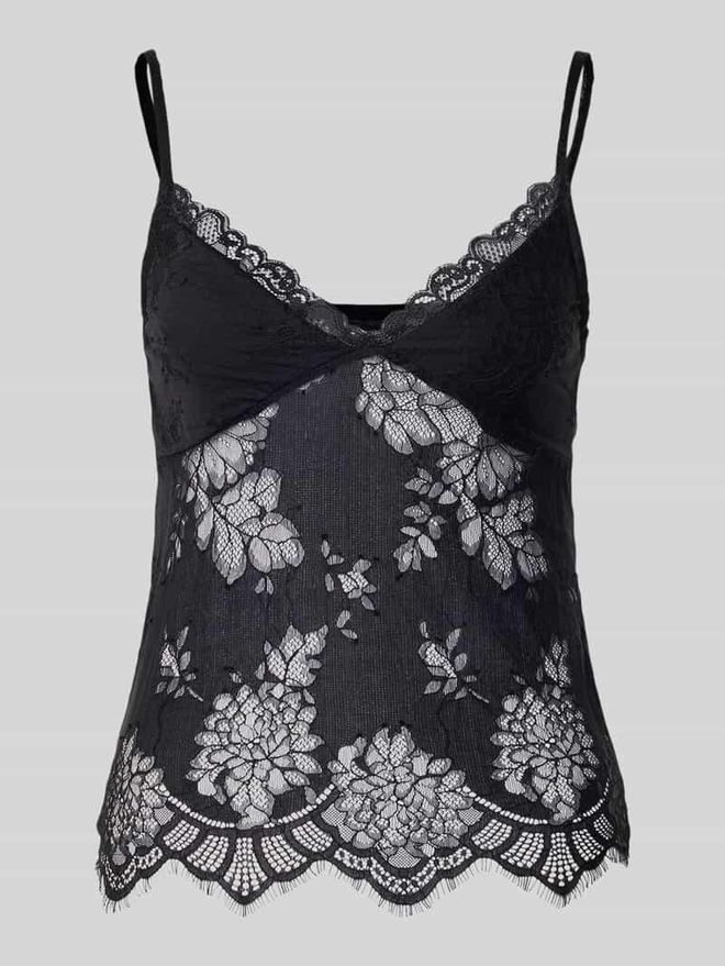 Tr&auml;gertop aus Spitze mit V-Ausschnitt in Black, Gr&ouml;&szlig;e XL